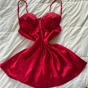 George Ruby Red Embroidered Detail Coquette Fairycore Dolllette Slip Dress Sz XL
